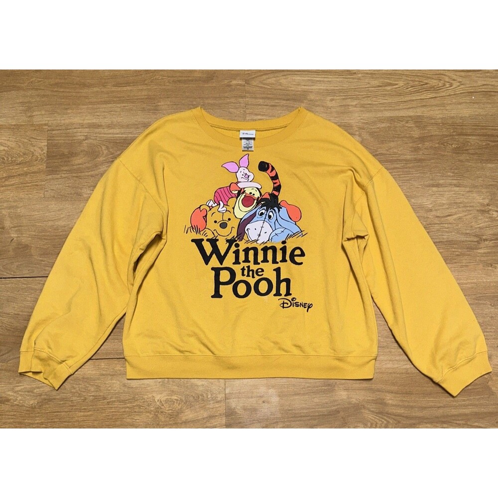 Disney Pooh Tigger Piglet Eeyore Sweatshirt Women's XXL Yellow Gold Pullover 90s - Picture 2 of 9